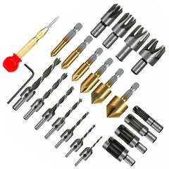 23Pcs Chamfer Countersink Drill Bit 6pcs 1/4 Inch Hex 5 Flute 90 Degree Countersink Drill Bits