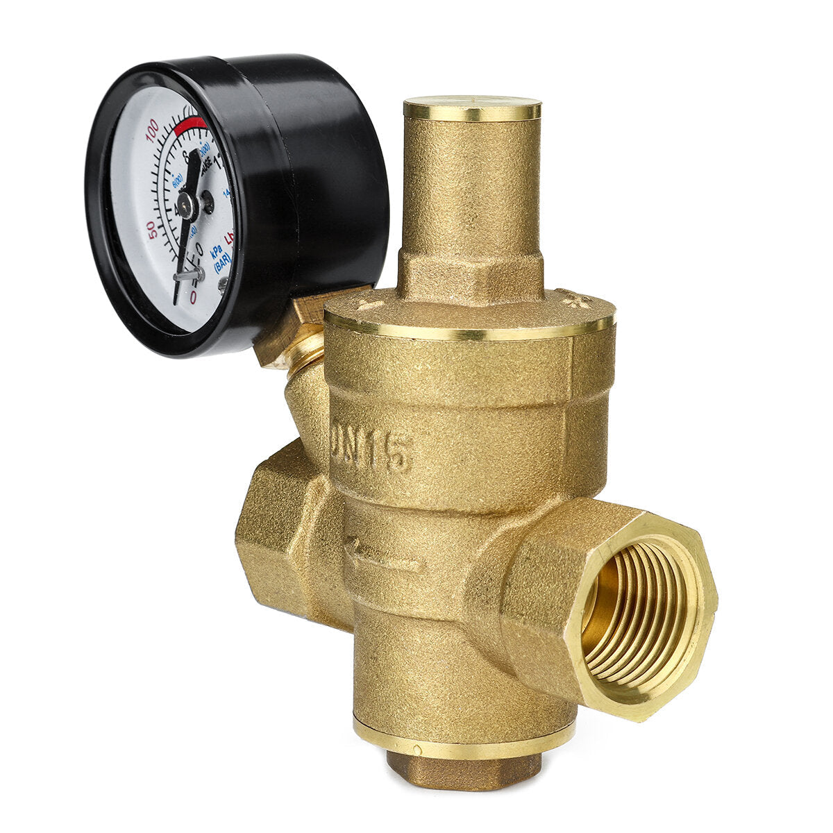 Water Pressure Regulator 16mm Brass Adjustable Reducer DN15 With Gauge Meter