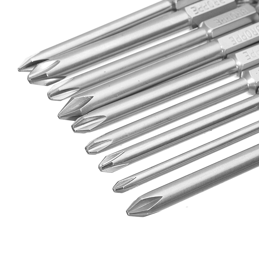 10Pcs 75mm S2 Alloy Steel Magnetic Cross Head Screwdriver Bits 1/4 Inch Hex Shank