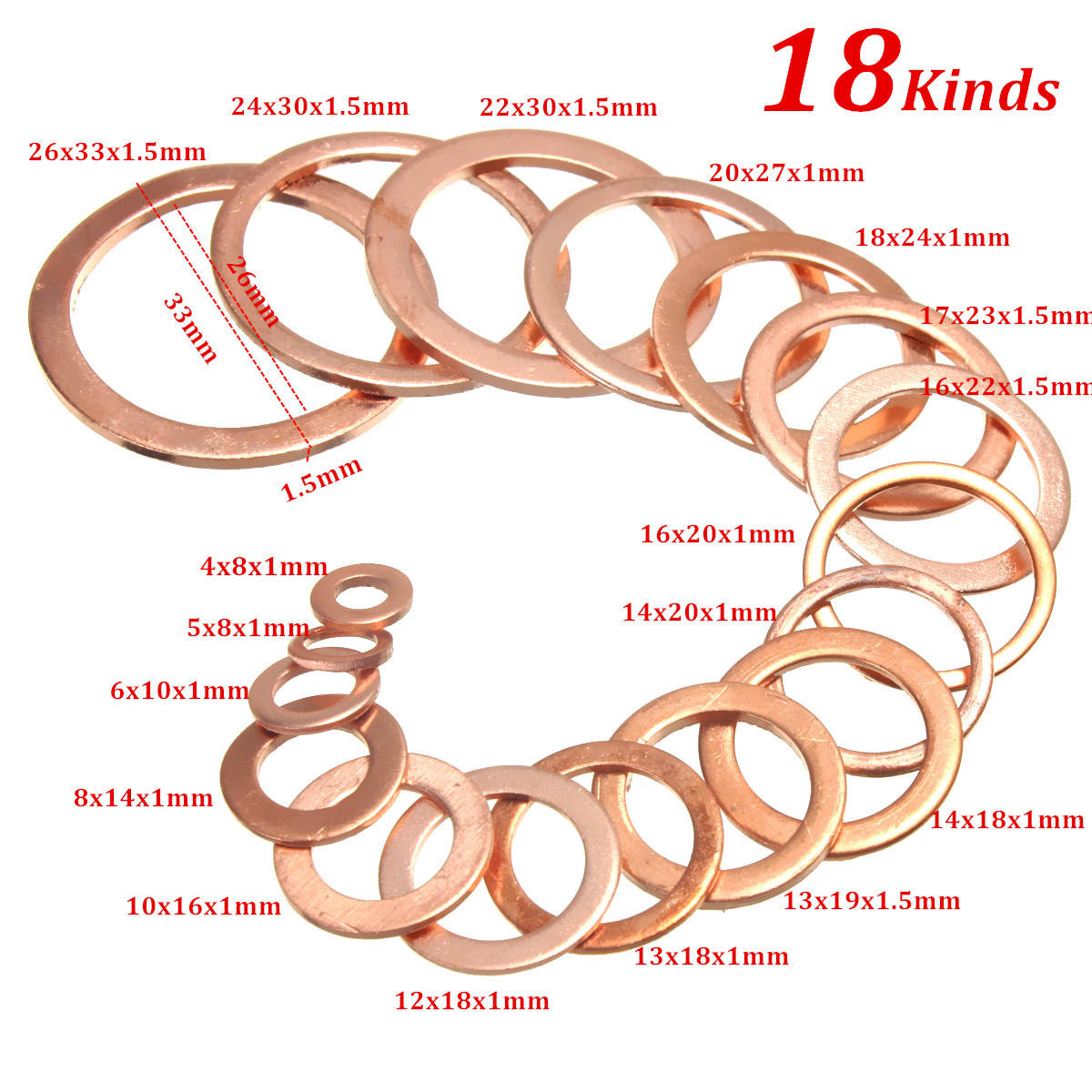 395Pc Copper Flat Ring Washer Gaskets Fitting 18 Metric Sz Electrical Automotive