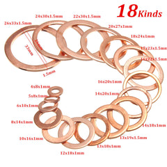 395Pc Copper Flat Ring Washer Gaskets Fitting 18 Metric Sz Electrical Automotive
