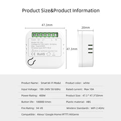 Smart WIFI Dual Control On-off Switch Dual-line Shared Switch Module Mobile Phone Voice Control Works with Amazon Alexa /Google Home