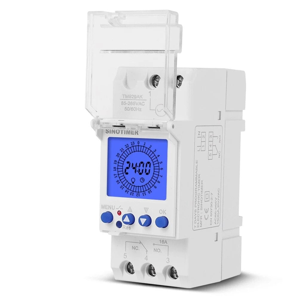 Digital LCD Display Electronic Time Clock Din Rail 24 Hours Programmable Intelligent Analog Timer Switch,85-265V 16A/30A