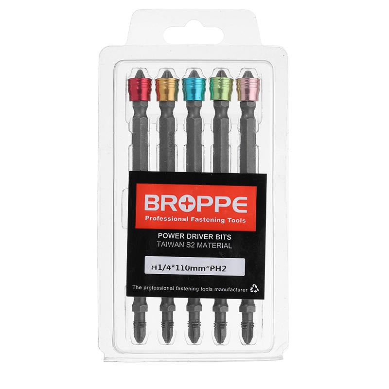 5pcs 110mm PH2 Magnetic Screwdriver Bits Aluminum Ring 1/4 Inch Hex Shank Screwdriver