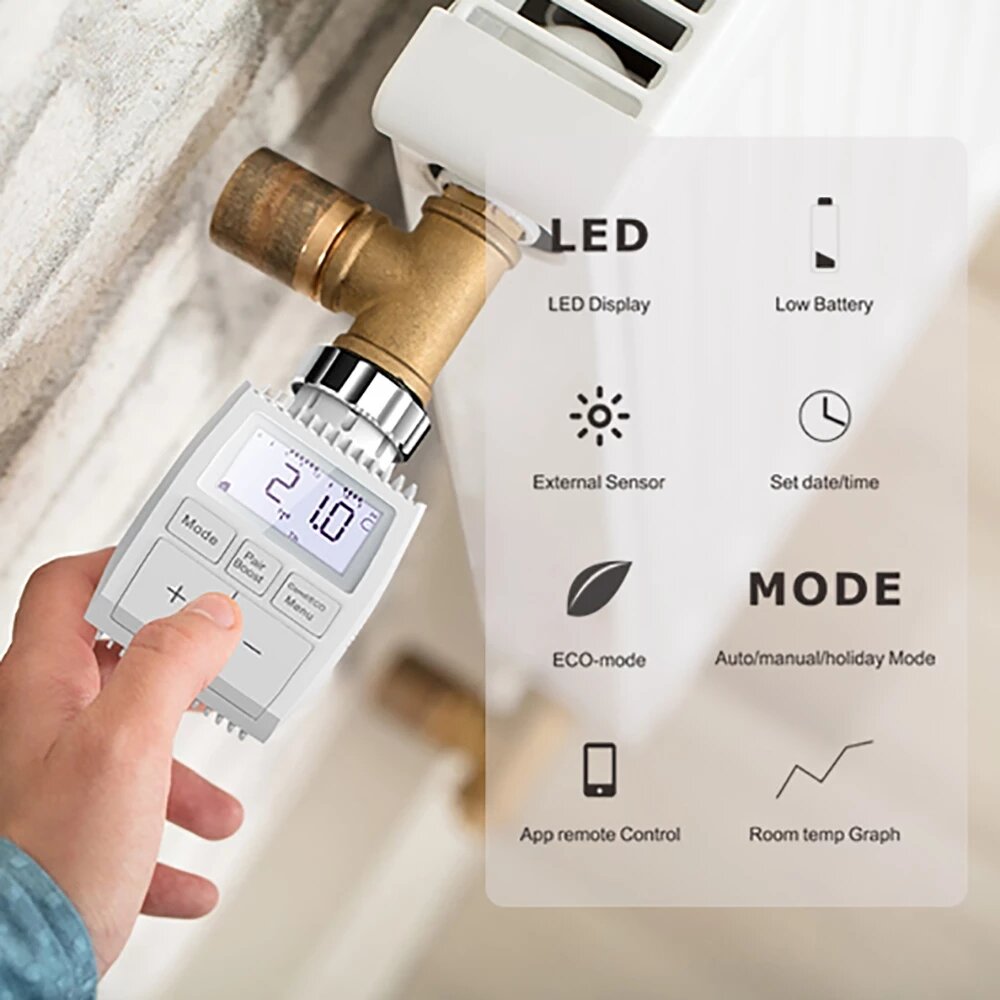 Smart WIFI Thermostatic Radiator Valve Actuator TRV Programmable Temperature Controller Alexa Tuya Google Assistant