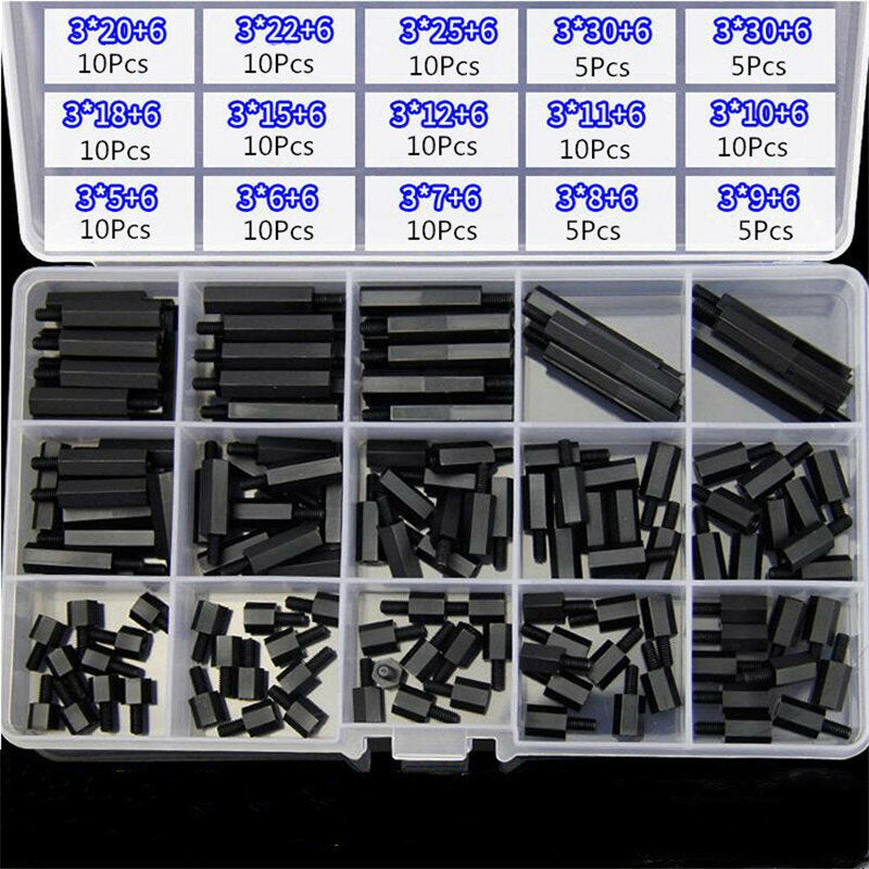 M3NH15 140Pcs M3 Nylon Hex Screw Black/White Female to Male PCB Standoff Column Set