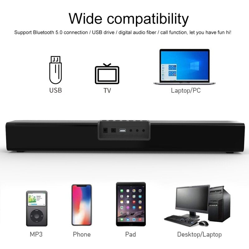 Bluetooth Speaker Soundbar Stereo Home 20W Theater Soundbar Rectangle RGB Colorful Bluetooth Speaker with Remote Control