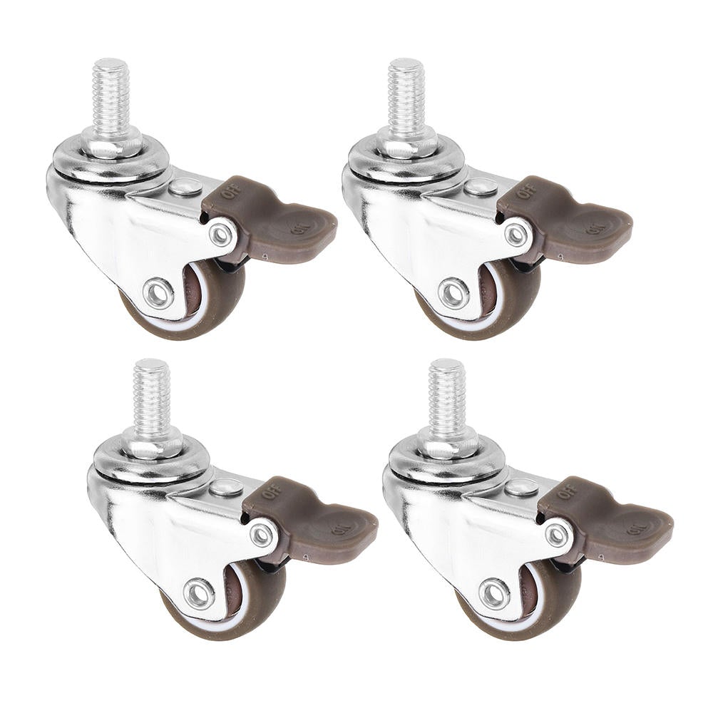 4pcs 1 Inch M8x15mm TPE Silent Wheels with Brake Universal Casters Wheel for Furniture
