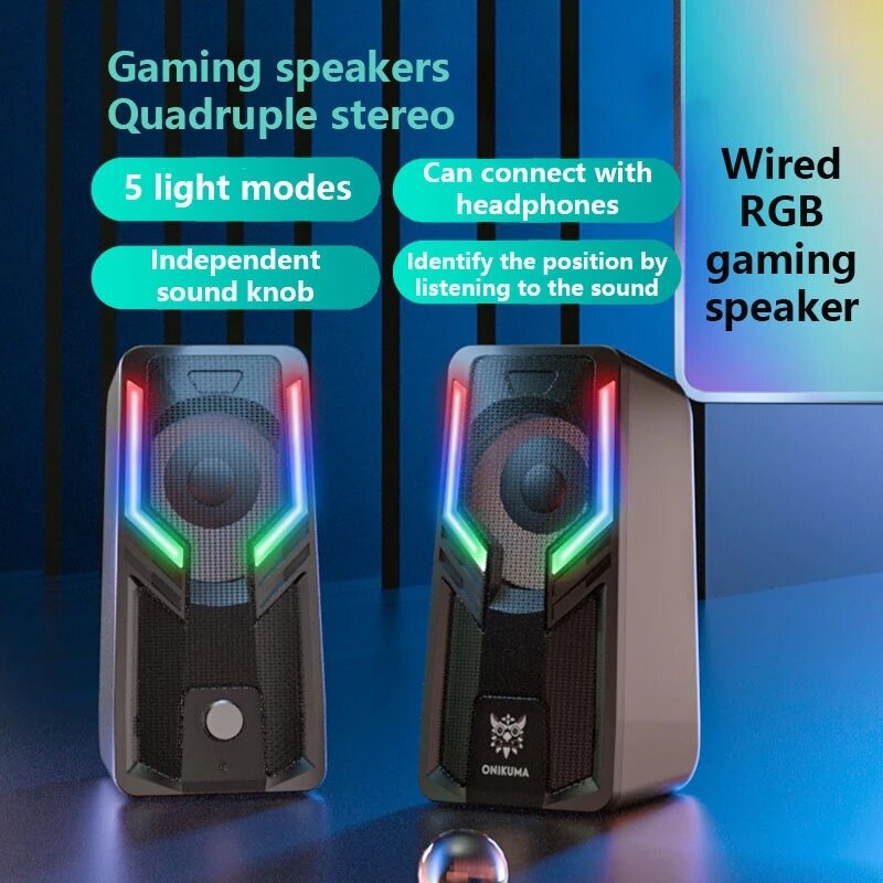 Gaming Speaker Computer Speaker 2.0 Channel RGB Colorful Light Stereo Bass 3.5mm AUX USB Wired Computer Speaker