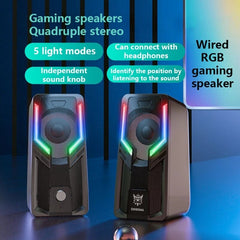 Gaming Speaker Computer Speaker 2.0 Channel RGB Colorful Light Stereo Bass 3.5mm AUX USB Wired Computer Speaker