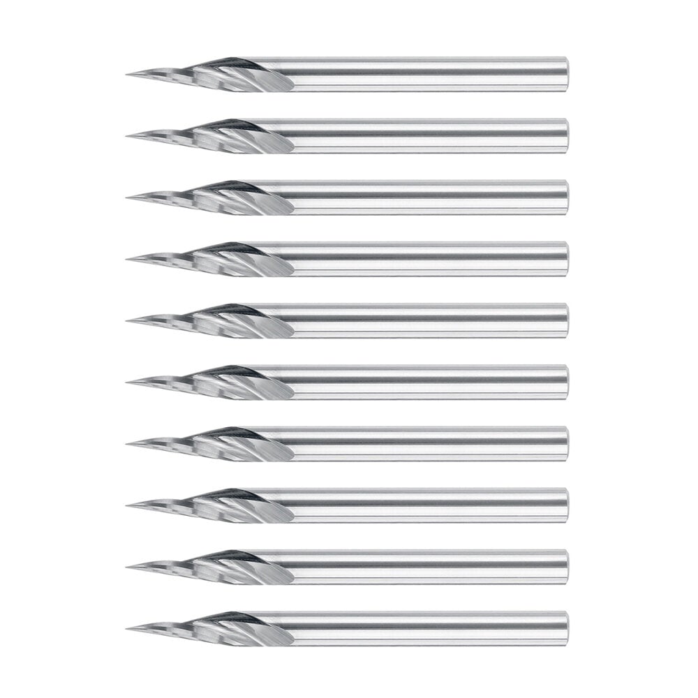 10Pcs 3.175mm Shank Engraving Bit End Milling Cutter 20 Degrees Tip 0.1mm Carbide 3D Milling Bit Carving