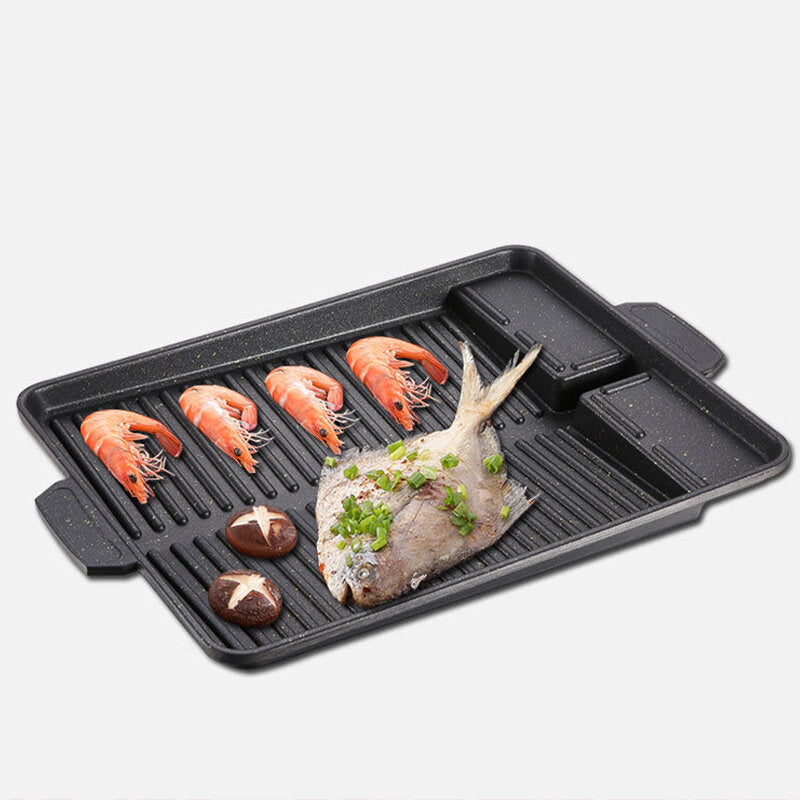 Grill Frying Pan Cast Iron Square Skillet Black Heavy Duty for BBQ Pre-Seasoned