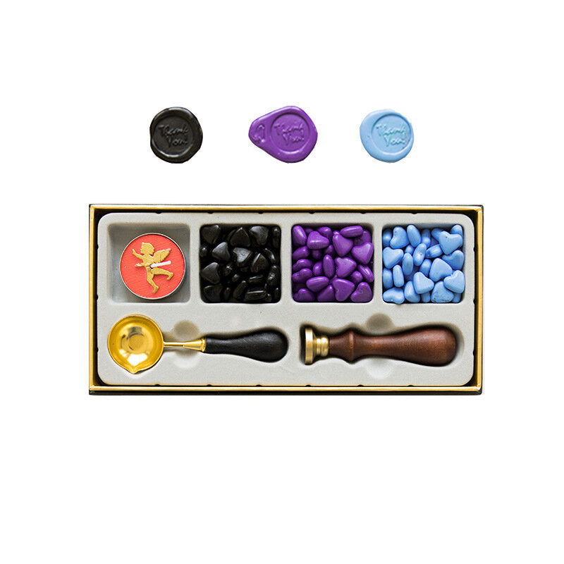 Vintage Lacquer Seal Wax Kit Seal Stamp Wooden Handle DIY Postcard Slogan Lacquer Sealing Tools Set