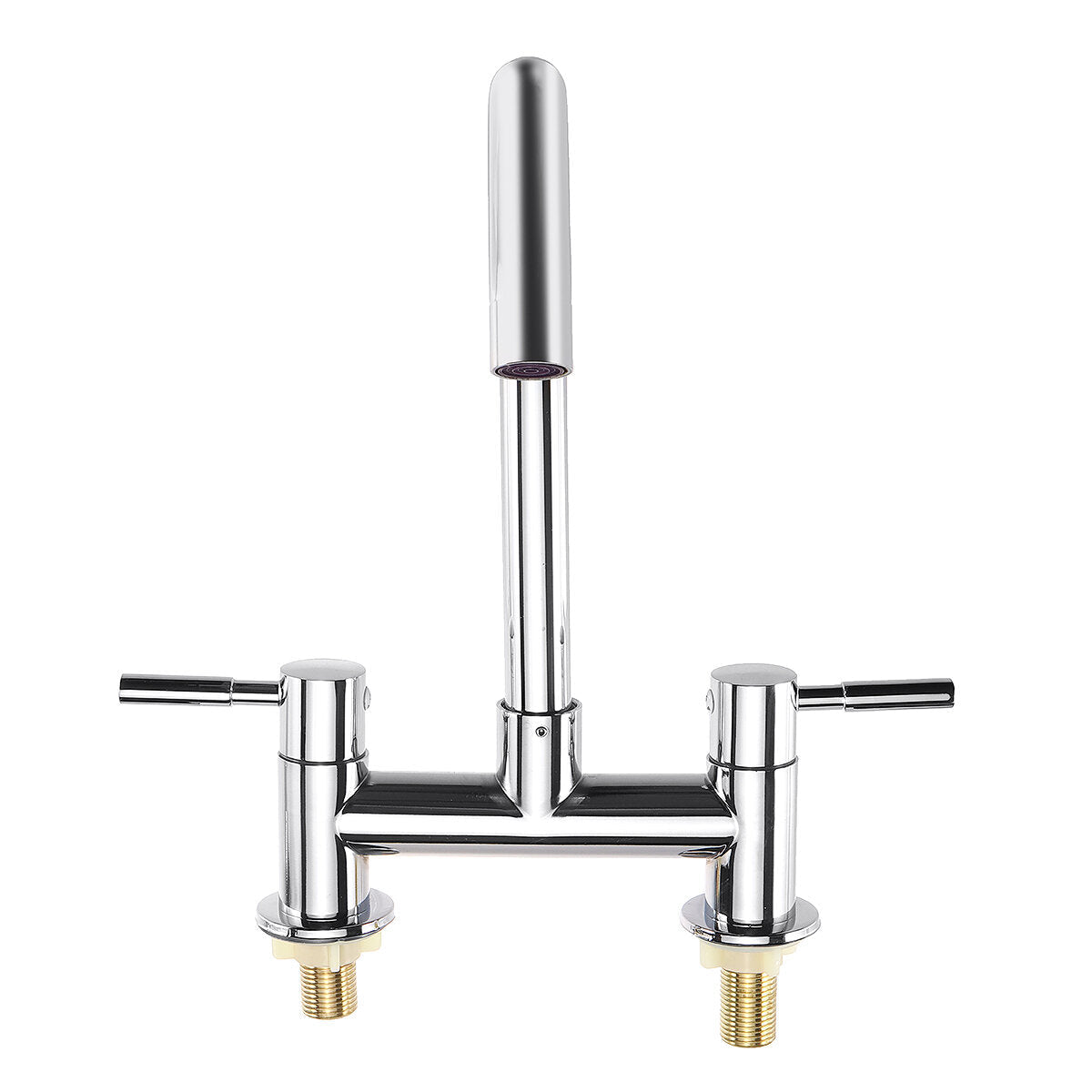 Kitchen Sink Faucet Hot Cold Mixer Tap Double Handle Hole Spout Finish Brushed Swivel Spray 360