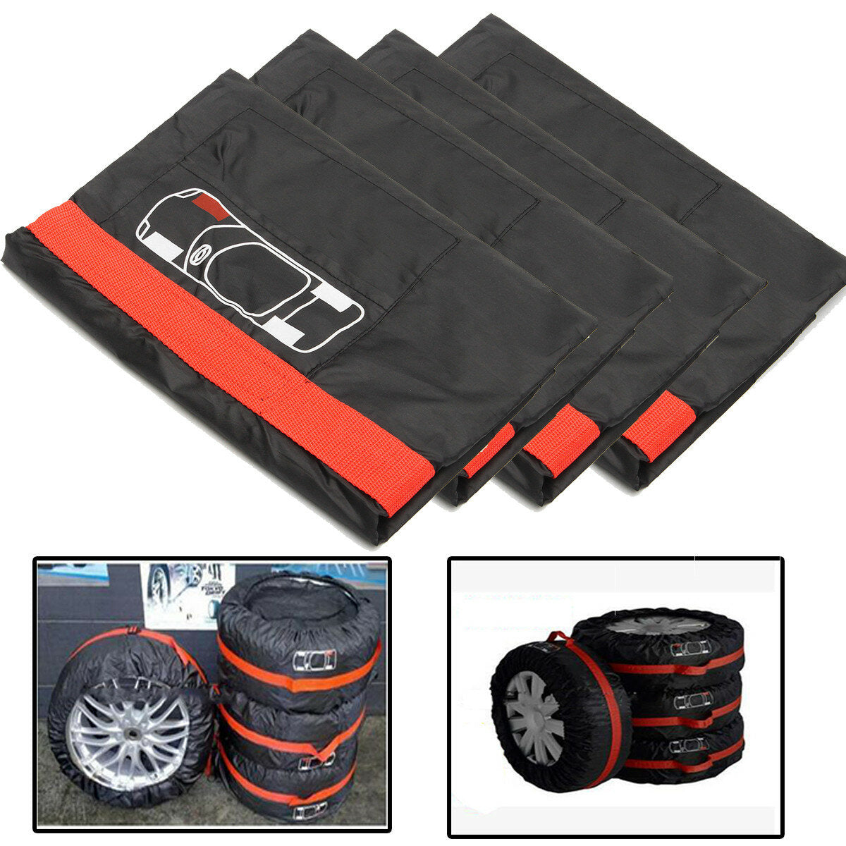 4Pcs Car Spare Wheel Tyre Cover Protector Garage Case Universal 16 Inch - 20 Inch for Sun Shade Dust-Proof