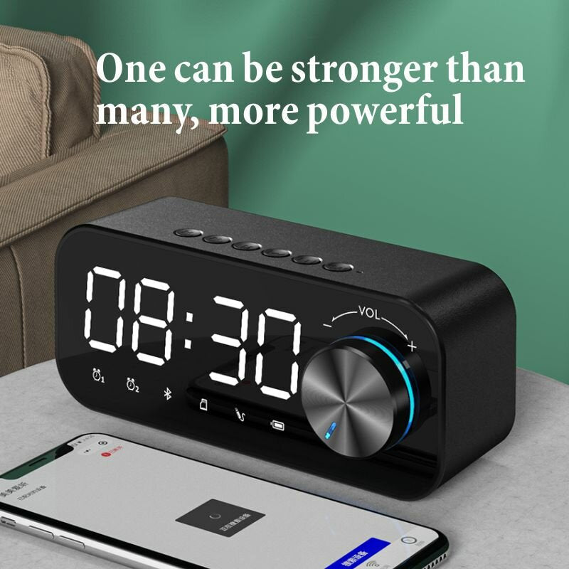 Bluetooth 5.0 Speaker Alarm Clock Night Light Multiple Play Modes LED Display 360 Surround Stereo Sound 1800mAh Battery Life