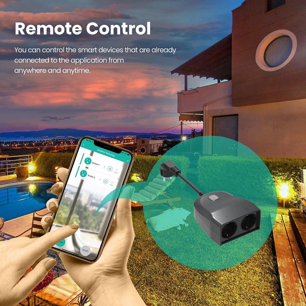 WiFi Smart EU Plug Socket Controller IP44 Outdoor Waterproof Alexa Google Home Automation 2000W