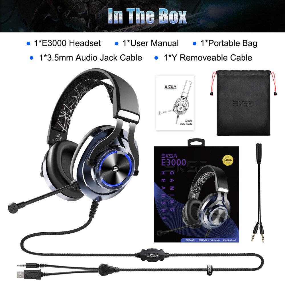 Gamer Headset Over Ear Gaming Headphone 3.5mm Double Jack With Rotate Mic RGB LED Light For PS4 PC Xbox