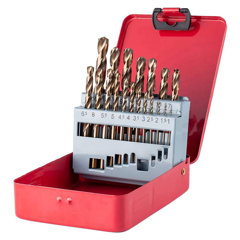 M35 Cobalt Drill Bit Set HSS-Co Jobber Length Twist Drill Bits with Metal Case for Wood Metal Drilling