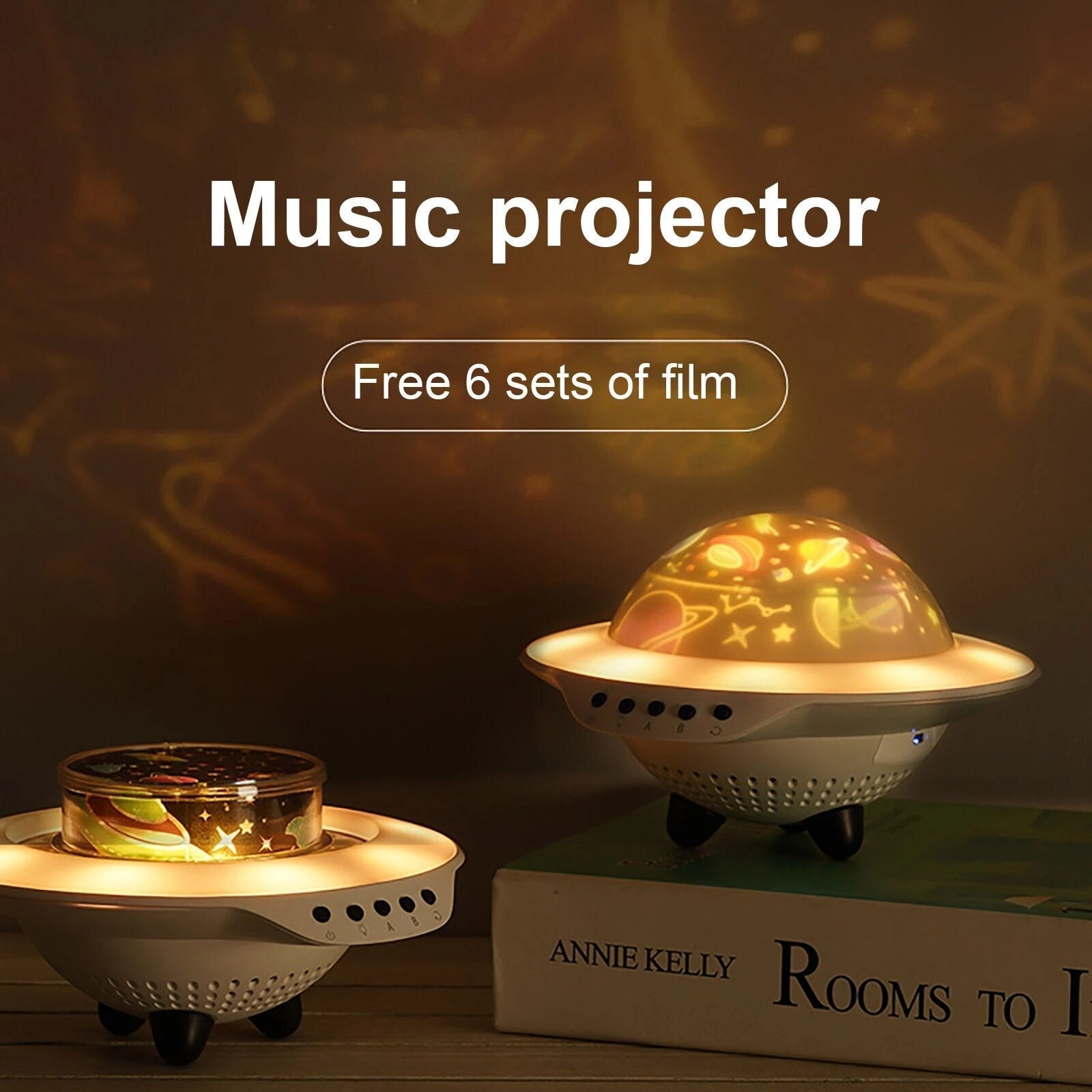 Starry Sky Projection Light Flying Saucer Bluetooth Speaker Music Player LED Night Light With Remote Control