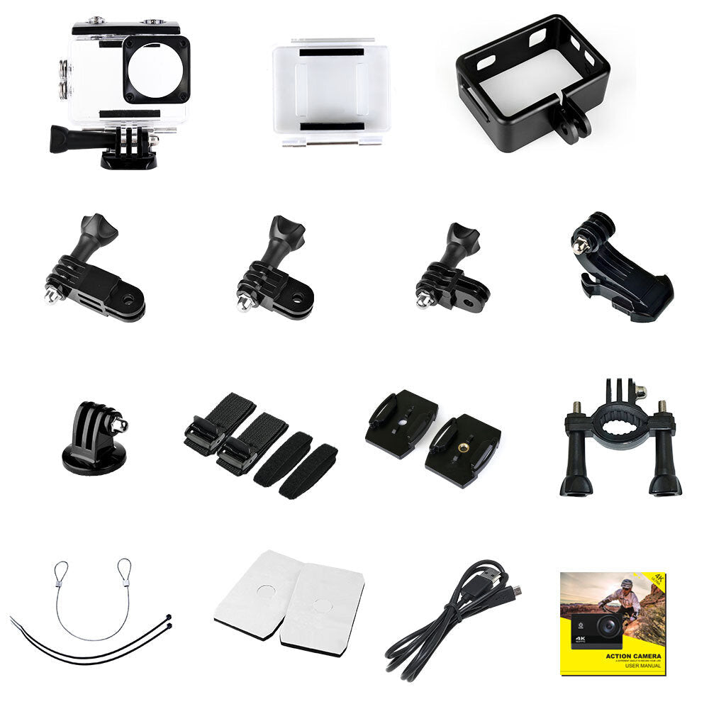 Waterproof 170 Lens 4K Action Camera with 2.0 inch Touch Screen Dual Screen Sport Cameras WIFI Remote Control EIS Anti-shake for Video Recording Vlog
