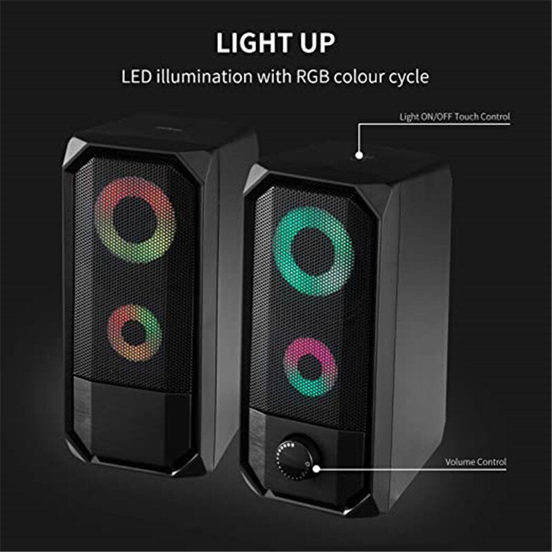 Wired Computer Speaker 10W Stereo Bass RGB Luminous USB 3.5mm Desktop Soundbar Multimedia Speaker