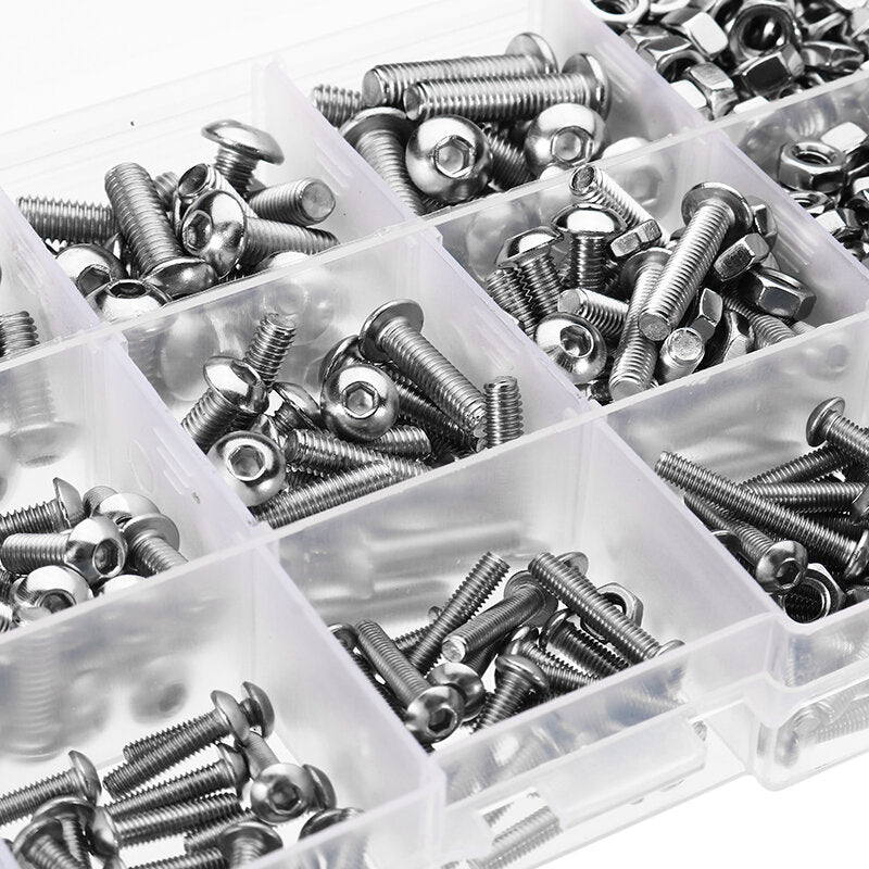 440Pcs M3/M4/M5 Stainless Steel Button Head Hex Socket Cap Screws Bolts Nuts Assortment Kit