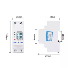 Din Rail Adjustable Over Under Voltage Protective Device Current Limit Protection Voltmeter Ammeter Kwh 63A 80A