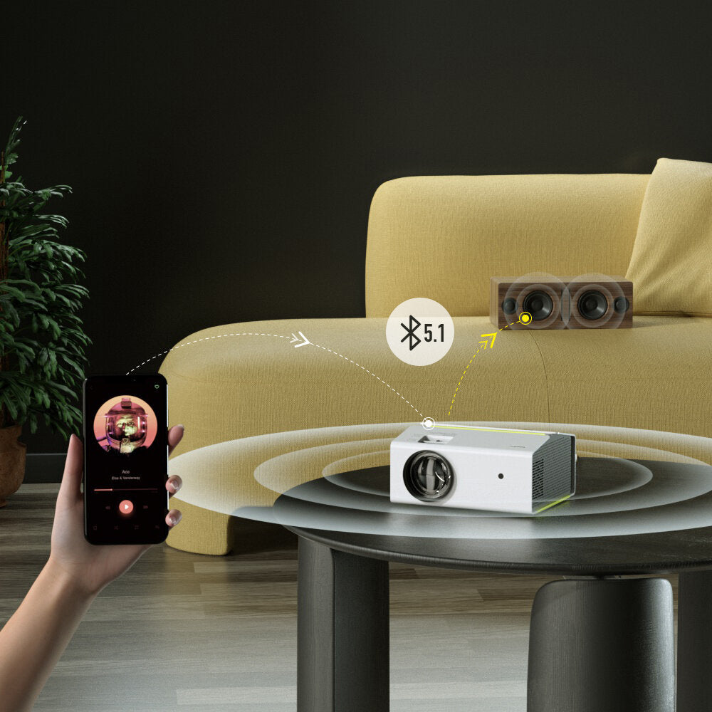 FHD WIFI Projector 8500 Lumens Wireless Mirroring Bluetooth 5.1 Digital Zoom Keystone Correction Home Theater Outdoor Movie