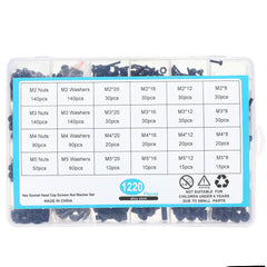 1220Pcs Alloy Steel 12.9 Grade Hex Socket Cap Head Screws Nut Washer Set Assortment Kit M2 M3 M4 M5