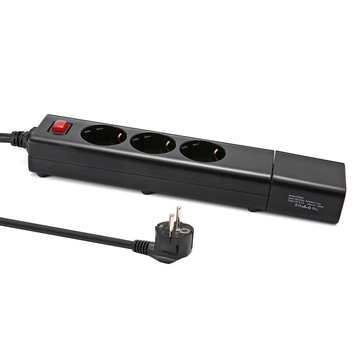 2500W 3-Way Power Strip USB Charger with 3*AC 220V-250V Outlet / 4*USB 2.1A Output EU Plug Detachable USB Charger