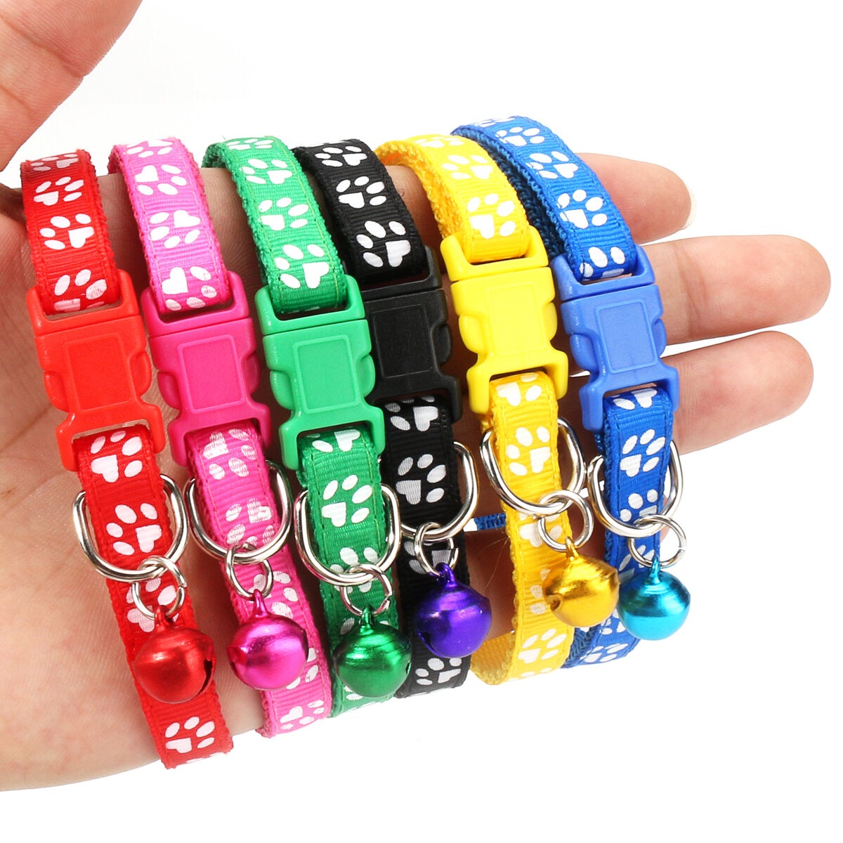 12PCS/Lot Mulit-color Dog Collars Pet Cat Nylon Collar Bell Necklace Buckle