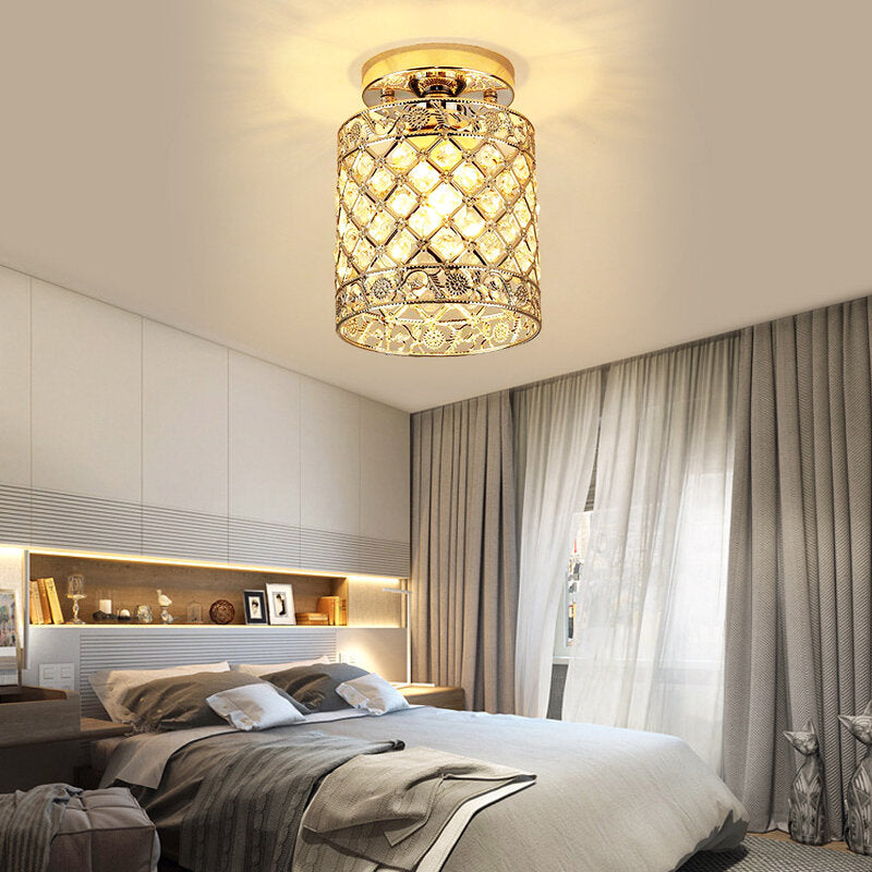 Flush Mount Ceiling Light E27 Base Crystal Fixture Modern Chandelier Mini Hallway Decor 220V Without Bulb