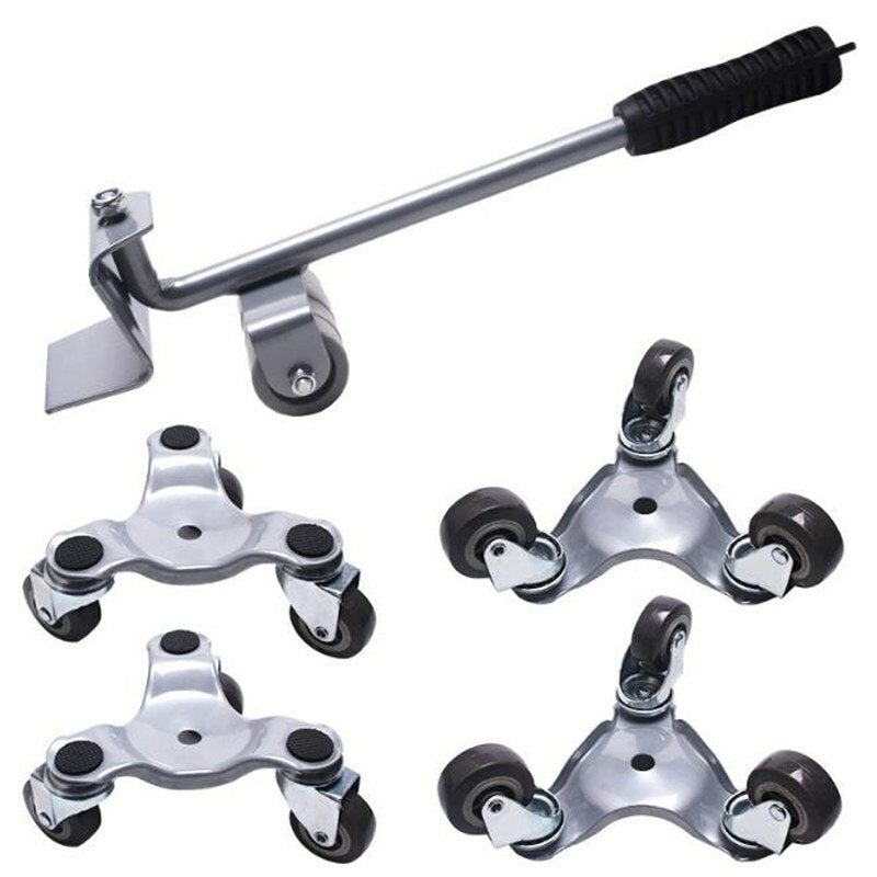 5Pcs Furniture Slider Mover & Lifter Tool Kit Easy Moving System Roller Riser Transport Trolley for Bulky Heavy Loads