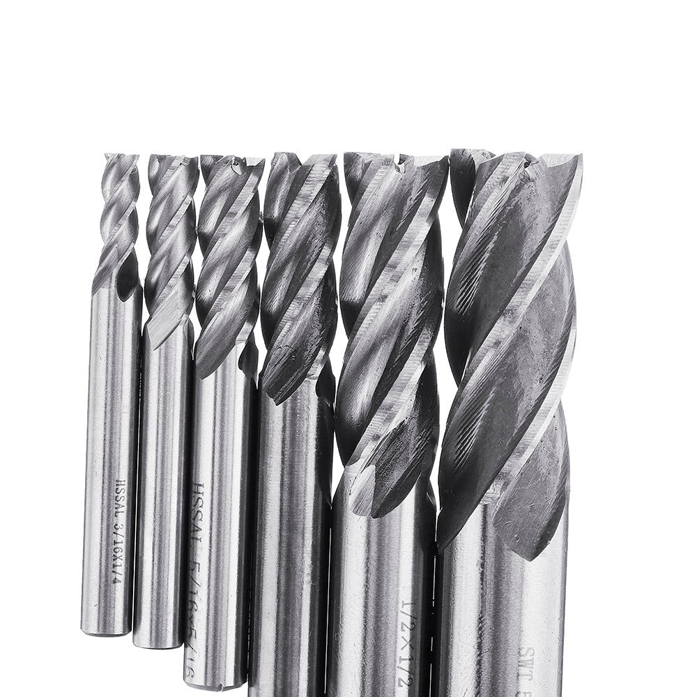 6pcs 3/16-5/8" Imperial Milling Cutter Set High Speed Steel CNC Milling Bit Spiral End Mill Cutter