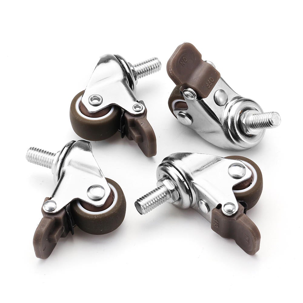 4pcs 1 Inch M8x15mm TPE Silent Wheels with Brake Universal Casters Wheel for Furniture