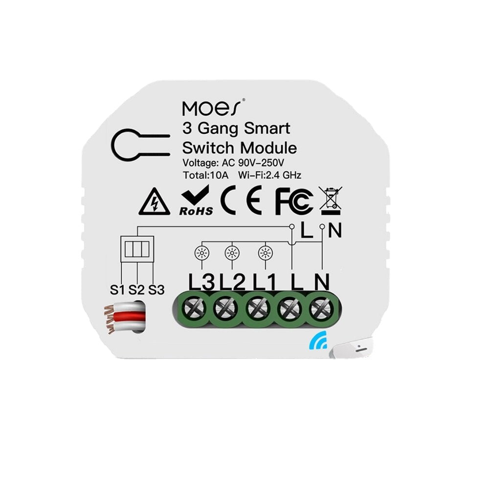 Mini WiFi Smart Light Switch 3 Gang 1/2 Way Module Smart Life/Tuya App Control for Amazon Alexa and Google Home