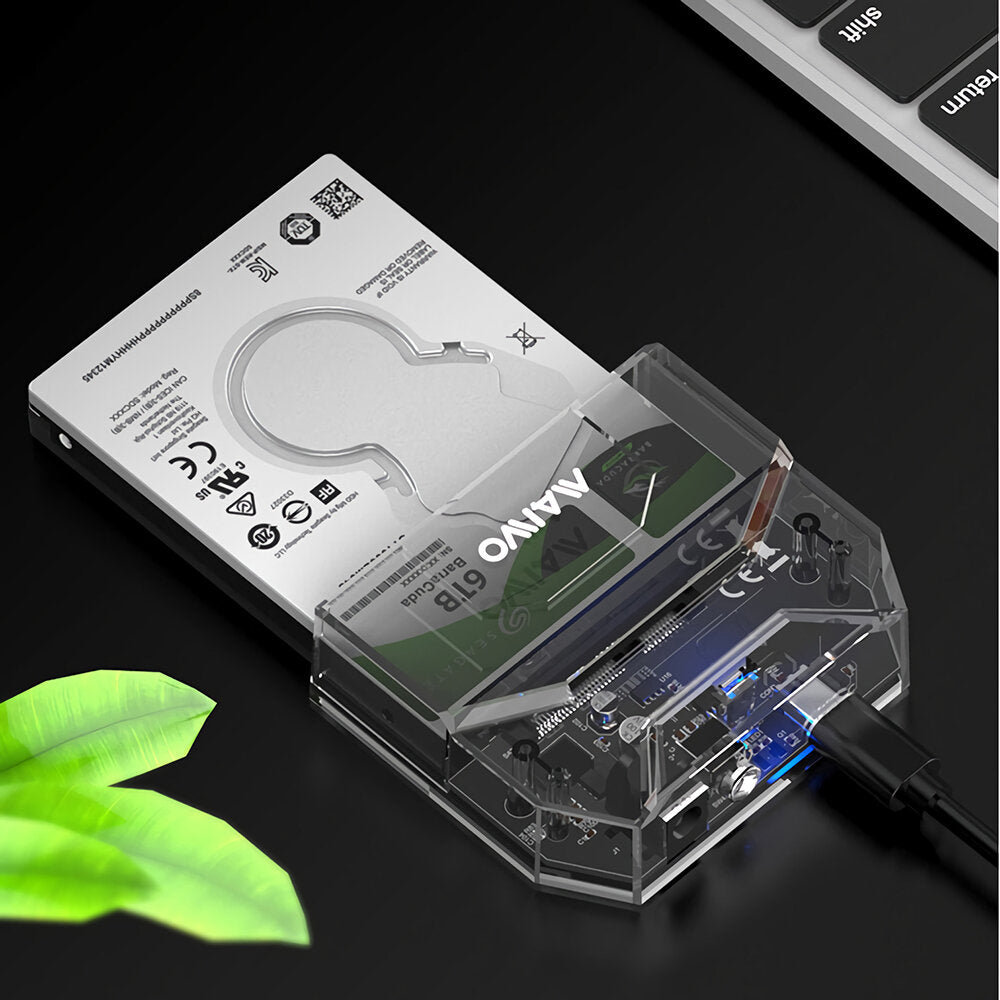 2.5" SATA SSD HDD Docking Station Type-C to SATA Hard Drive Enclosure Transparent 5Gbps Hard Drive Case