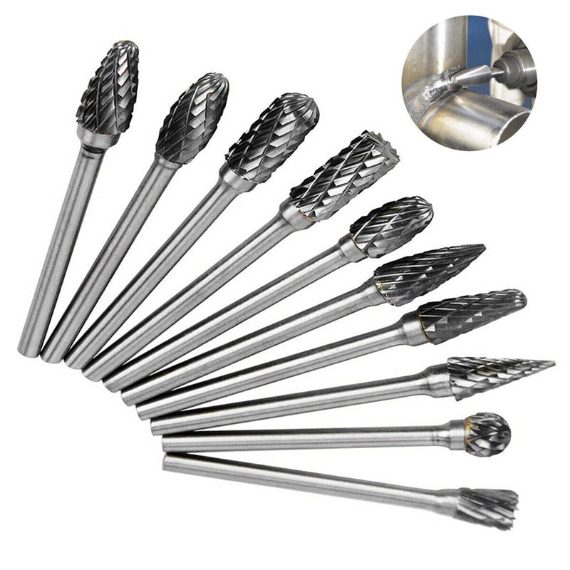 10Pcs Tungsten Carbide Double Cut Rotary File 1/8 Inch Shank Grinding Burr Set