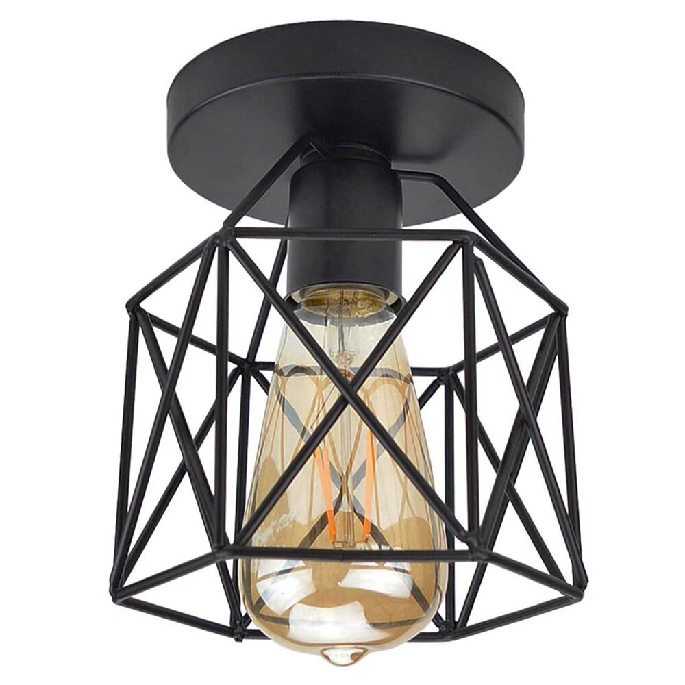 Vintage Wall Lamp Metal&Wood Frame Flush Ceiling Light Fixture