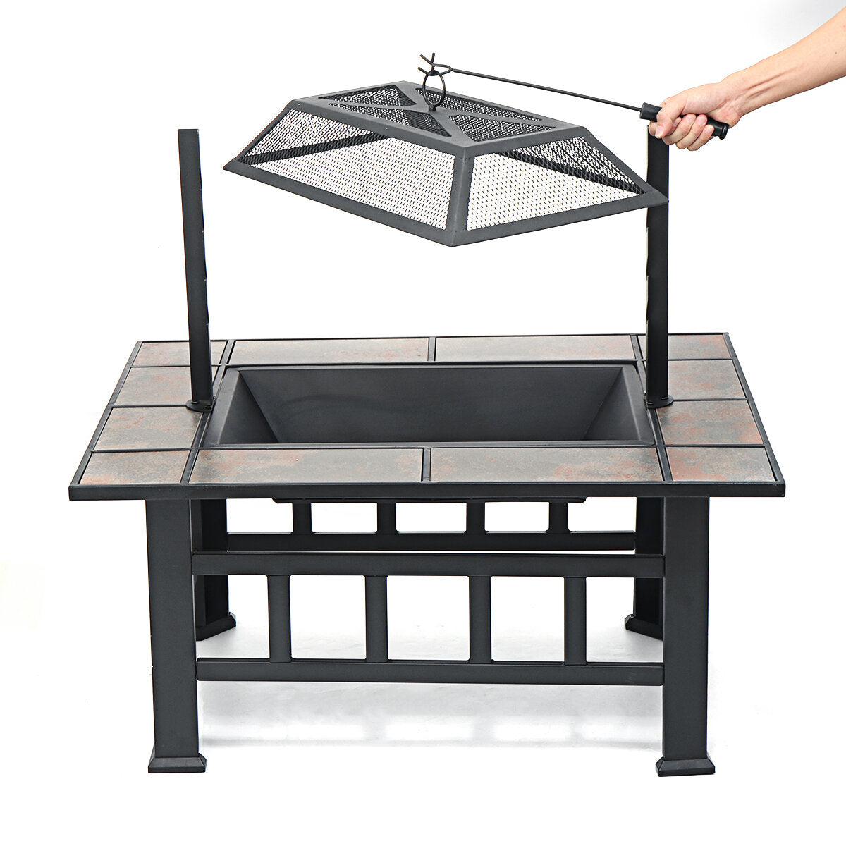 37inch Metal Fire Pit BBQ Grill Patio Garden Backyard Stove with Brazier Cover Outdoor Camping Picnic