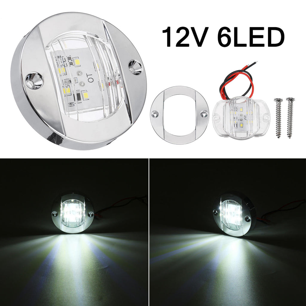 12V 6 LED Round Lights Chrome Transom Mount For Marine Boat Yacht Stern Navigation