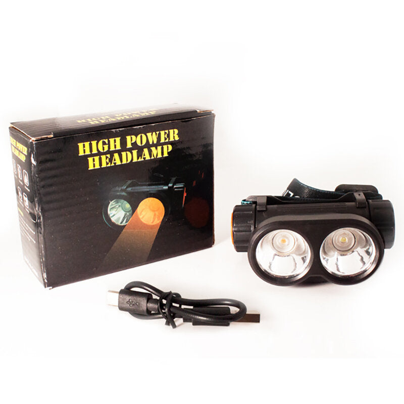 180 Adjustable Double LED Headlamp Strong Light Cycling Headlight Night Fishing Waterproof Flashlight USB Charging Warm / White Light