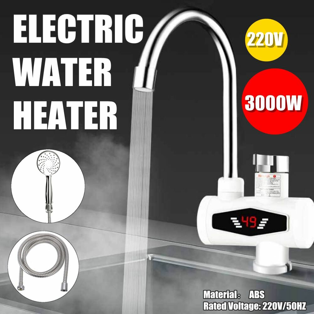 Electric Hot Water Faucet LED Display Instant Heating Kitchen Water Heater Stainless Steel Heating Dual Purpose Faucet,220V 3000W