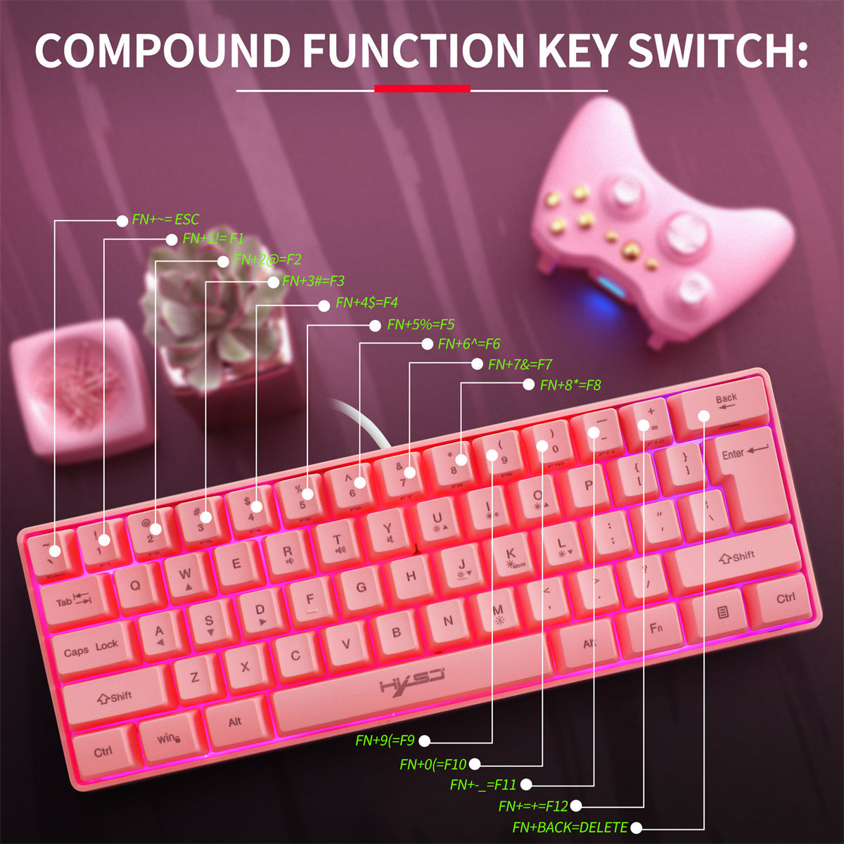 Wired Keyboard 61 Keys USB Wired RGB Backlit Gaming Keyboard for Office Gamers