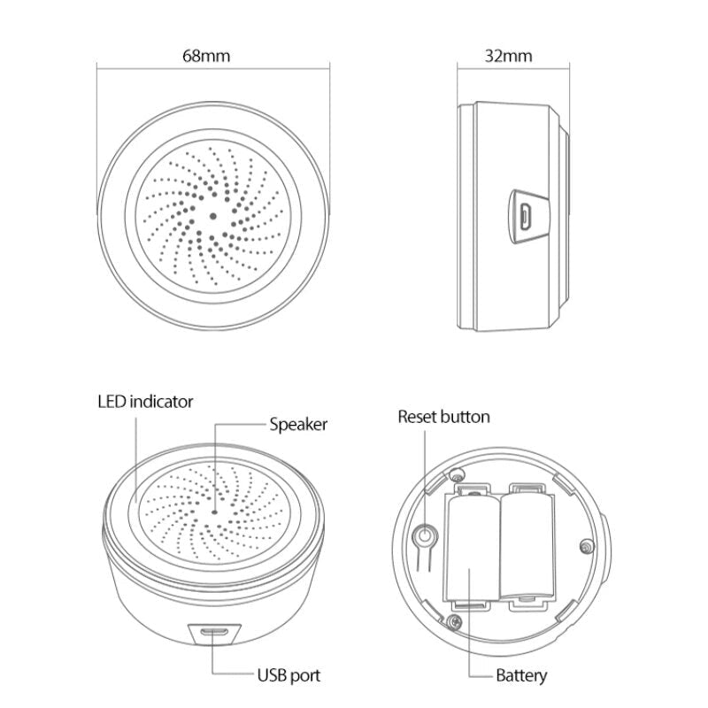 Smart Siren Alarm Temperature Humidity 90dB Sound Light Sensor Battery Built-in Sensor Smart Life 2 In 1