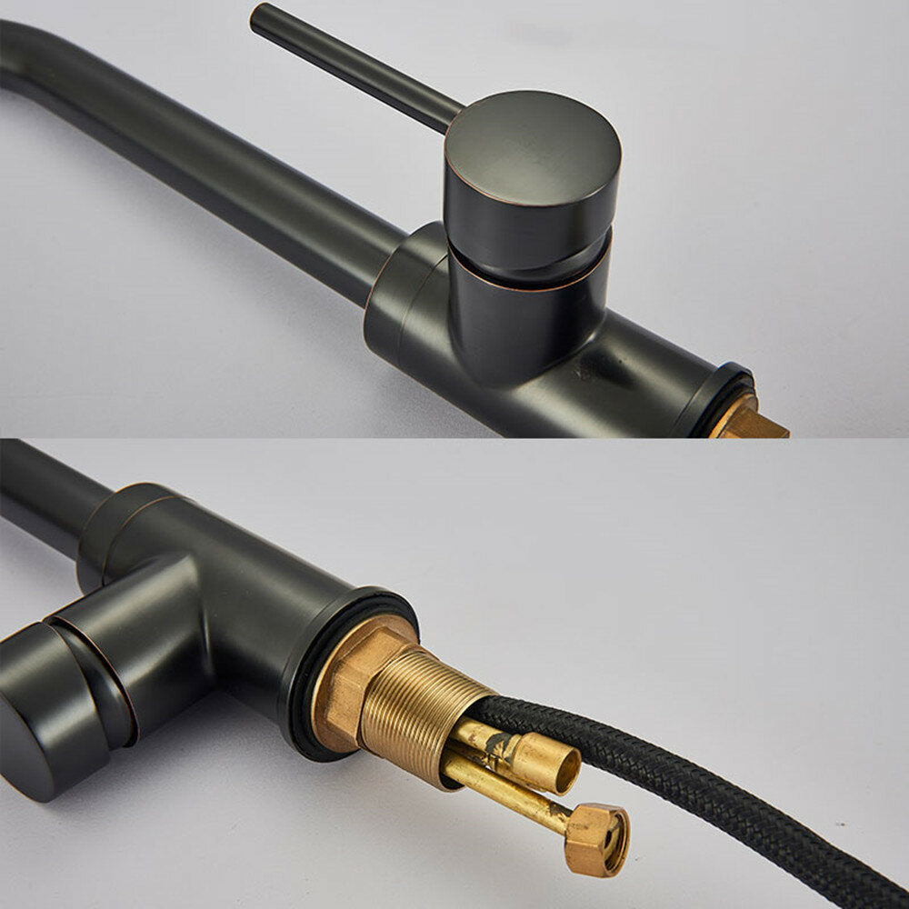 Matte Black Kitchen Sink Faucet Brass Single Lever Pull Out Mixers Hot Cold Water Tap