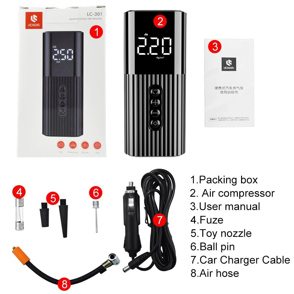 Portable Tire Pump Mini Handheld Air Compressor Car Inflatable Pump With LED Lighting 12V 150 PSI Mini Compressor