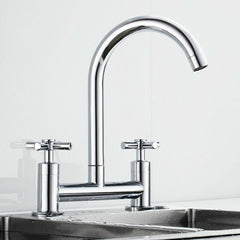 Modern Kitchen Sink Faucet Hot Cold Mixer Taps Swivel Spout Dual Lever Tap Mono Chrome