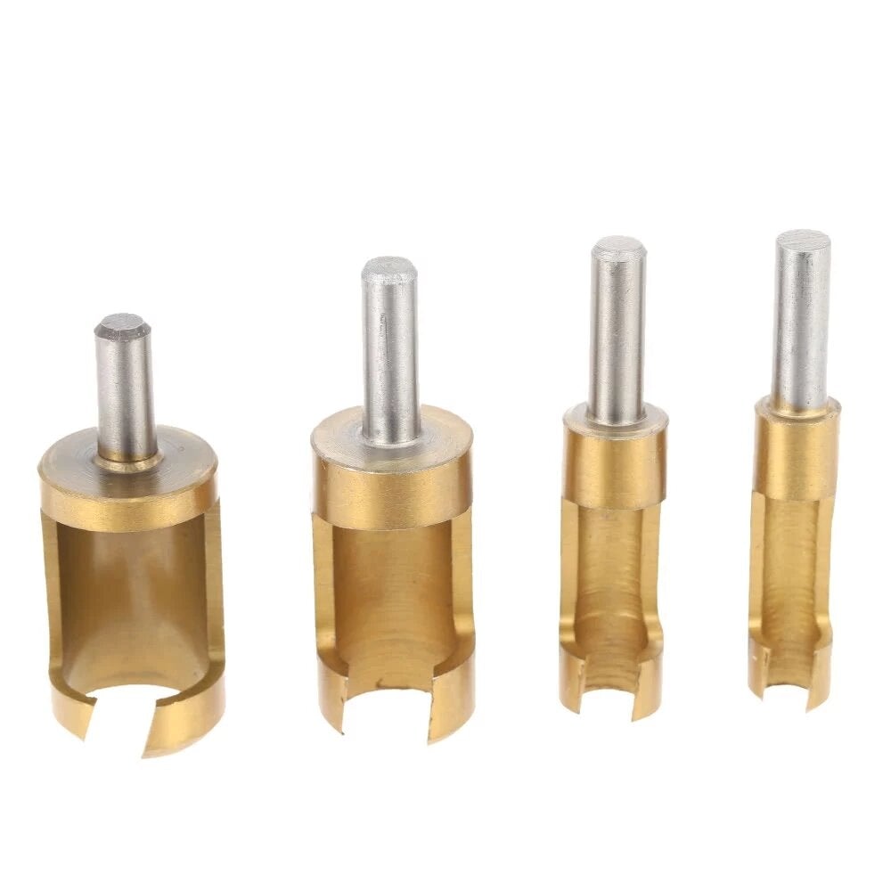 4pcs 6/10/13/16mm Round Shank Titanium Coated Tenon Plug Cutters Wood Plug Hole Cutter